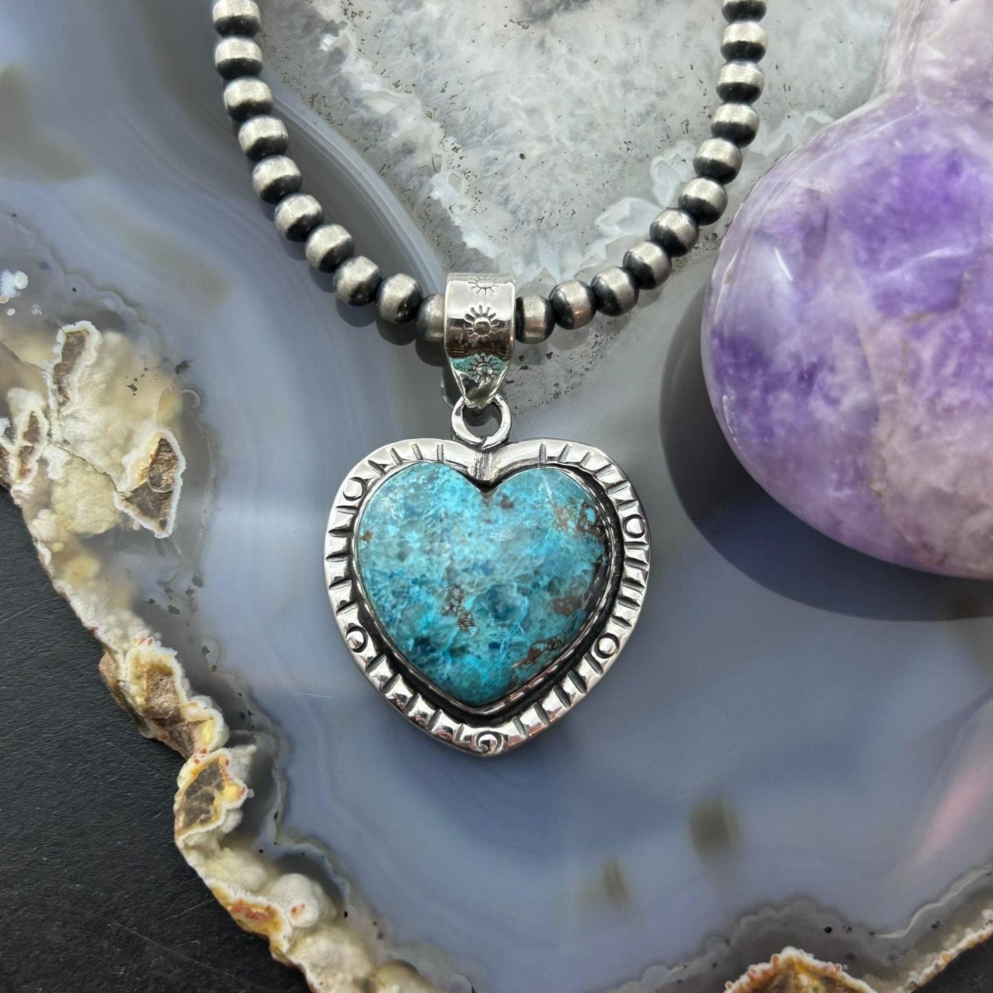 Sterling Silver Southwestern Style Chrysocolla Heart Pendant For Women #1