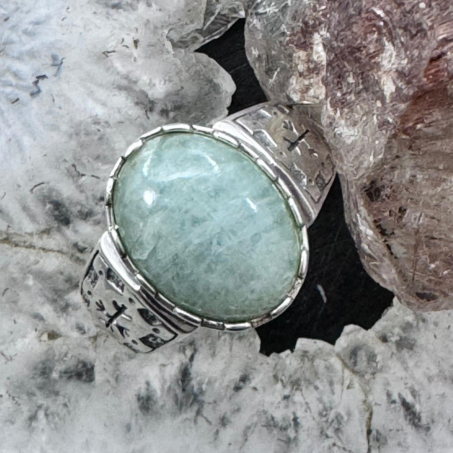 Carolyn Pollack Sterling Silver Oval Amazonite Engraved Band Ring For Women