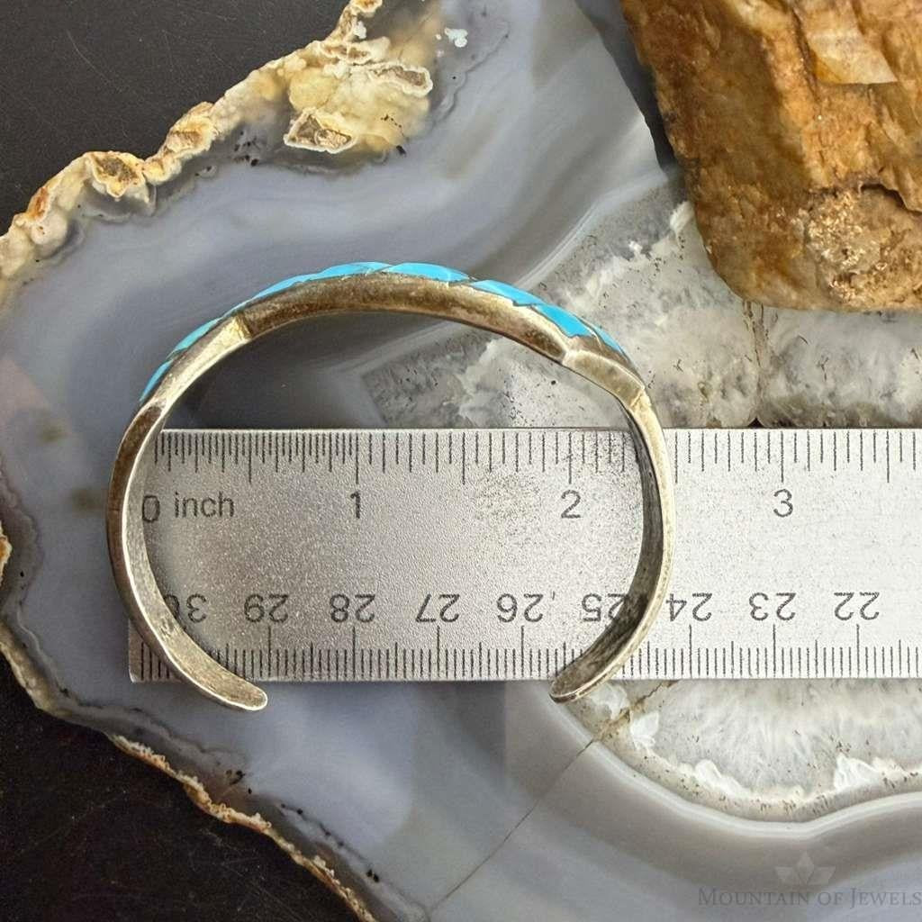 Vintage Native American Silver Inlay Turquoise Zigzag Bracelet For Women