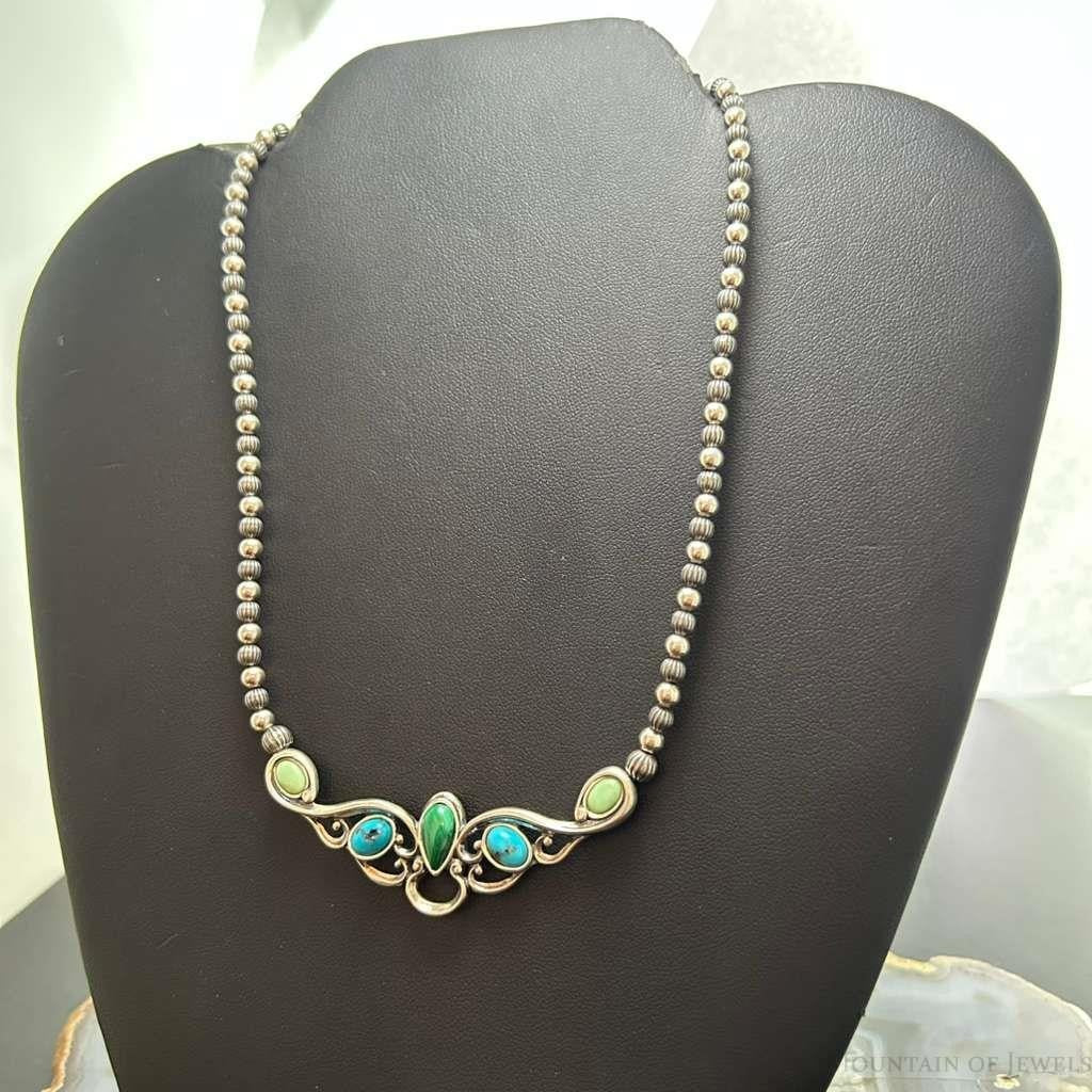 Carolyn Pollack Sterling Silver Multi Stone Pendant Beads Necklace For Women #1