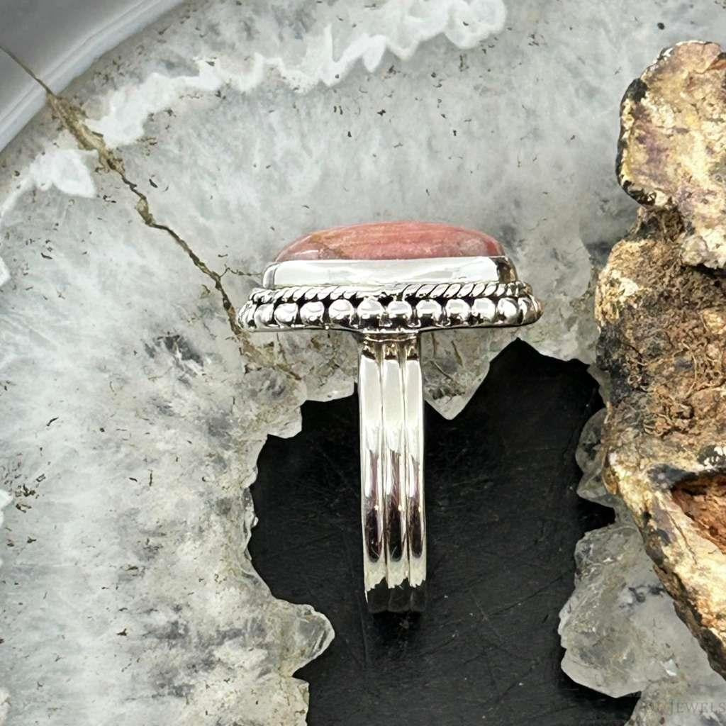 Sterling Silver Southwestern Style Oval Rhodochrosite Ring Size 7 For Women