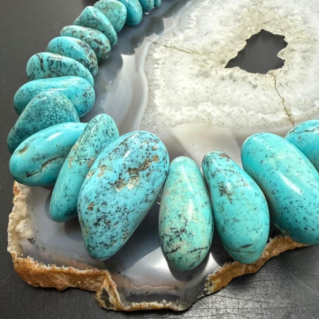 Vintage Sterling Silver Native American Natural Chunky Turquoise 16" Necklace For Women