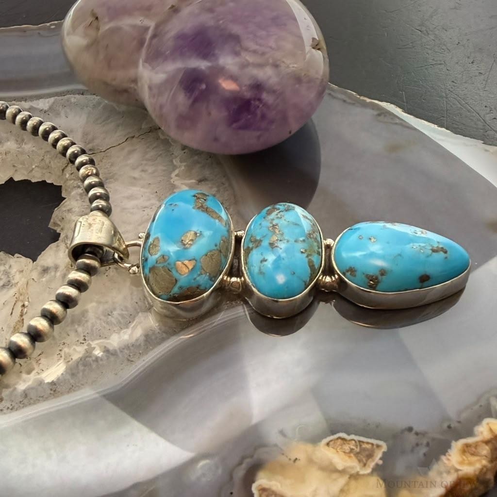 Sterling Silver Southwestern Style 3 Kingman Turquoise Pendant For Women #3