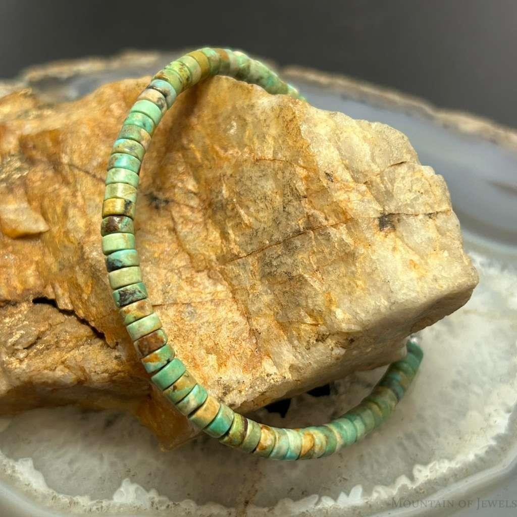 Sterling Silver Turquoise Disk Beads 7.5" Bracelet For Women