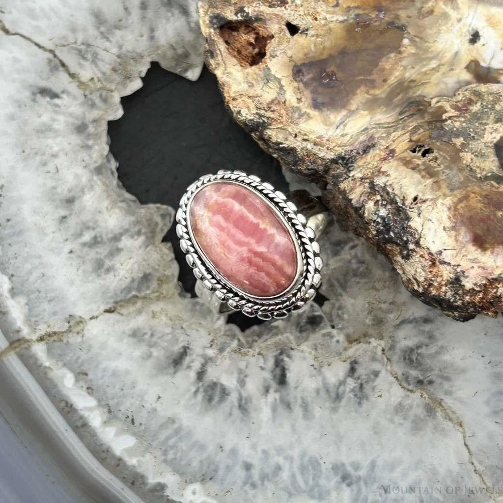 Sterling Silver Southwestern Style Oval Rhodochrosite Ring Size 7 For Women