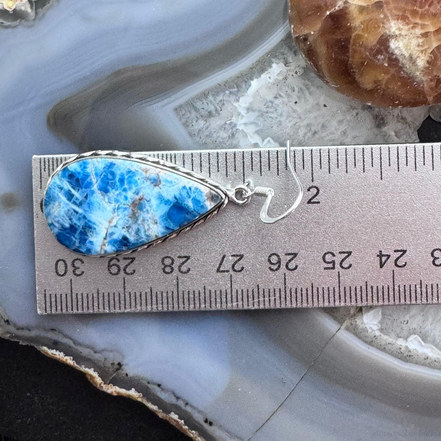 Sterling Silver Southwestern Style Teardrop Blue Apatite Dangle Earrings For Women