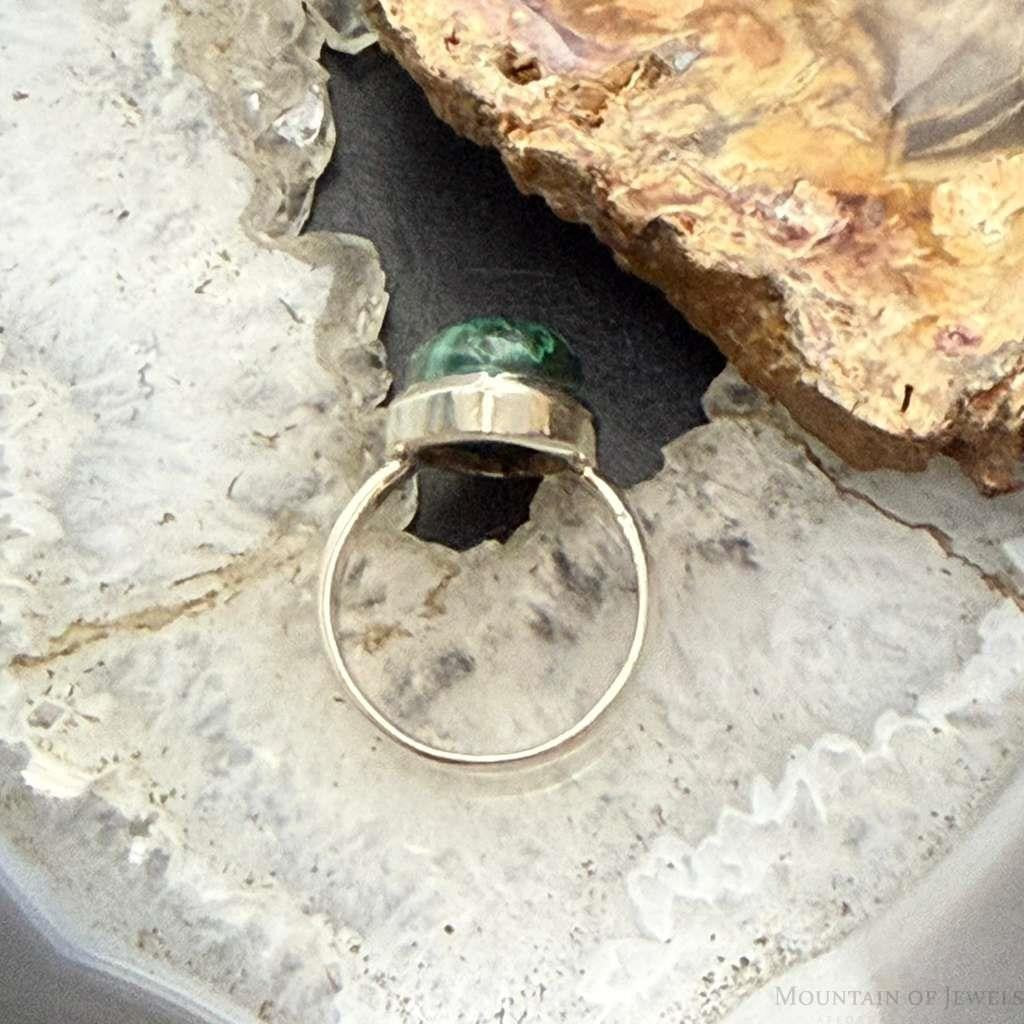 Sterling Silver Southwestern Style Marquise Malachite Ring Size 8 For Women