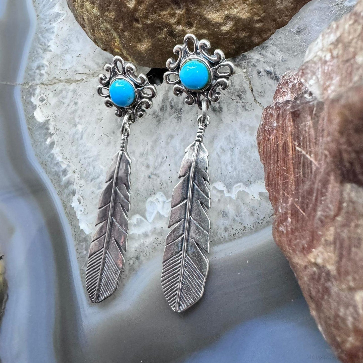 Carolyn Pollack Sterling Silver Beauty Turquoise Feather Dangle Earrings For Women