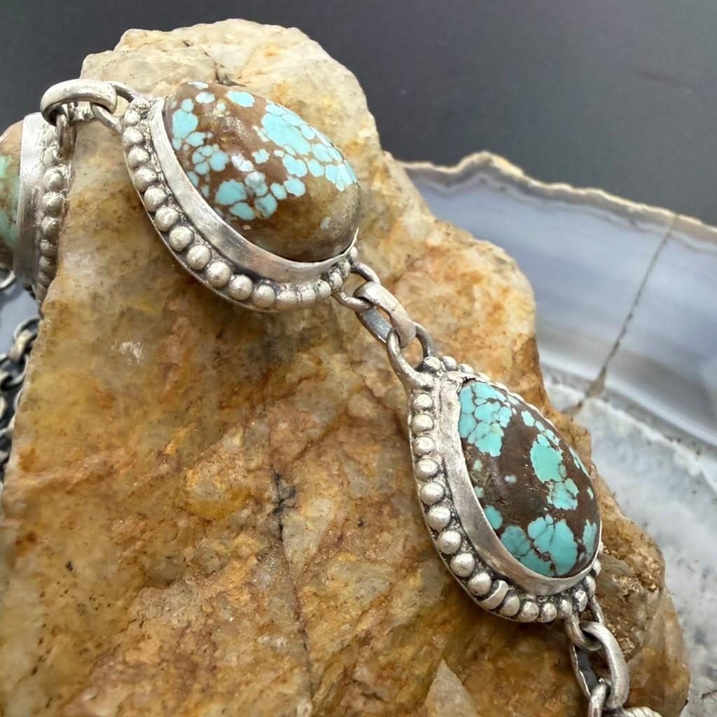 Sterling Silver Southwestern Style Teardrop Turquoise #8 Lariat Necklace For Women