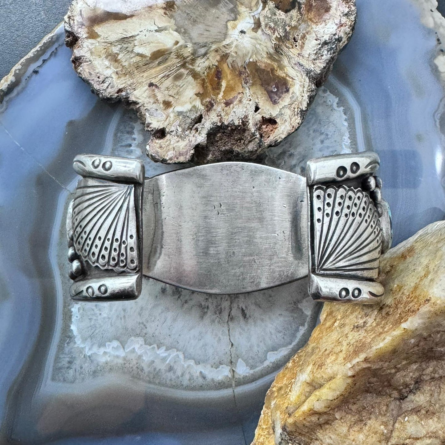 Vintage Native American Sterling Silver 2 Natural Turquoise Watch Cuff For Men