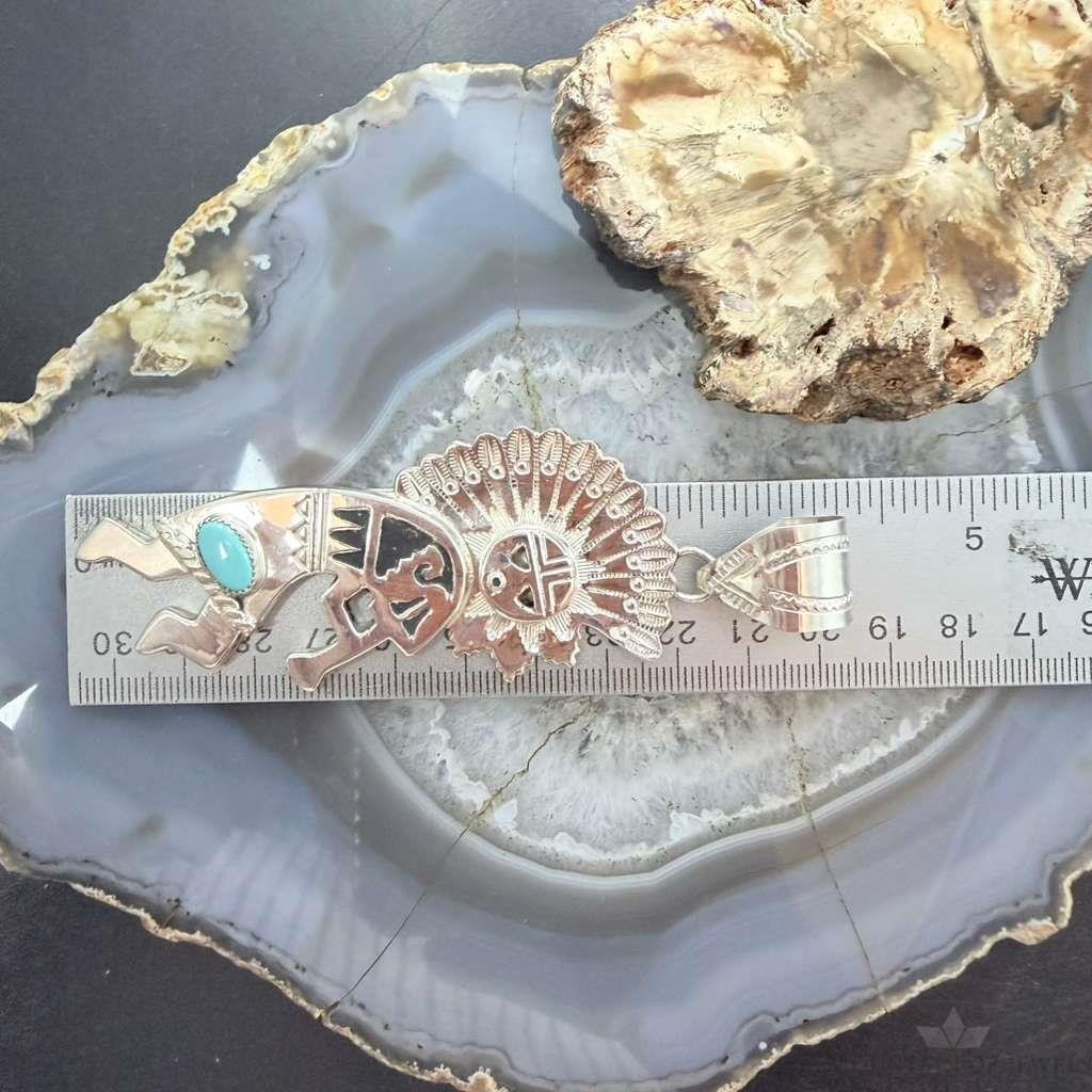 Alonzo Mariano Native American Sterling Silver Turquoise Kokopelli Kachina Unisex Pendant