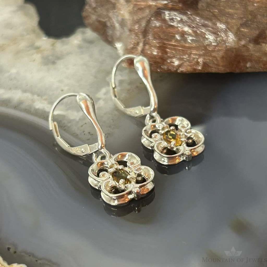 Carolyn Pollack Sterling Silver Faceted Citrine Floral Dangle Earrings For Women