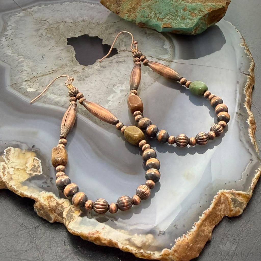 Southwestern Style Copper 3-5mm Navajo Pearl Beads Dangle Earrings For Women