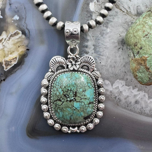 Sterling Silver Southwestern Style Large Turquoise Decorated Pendant For Women #3