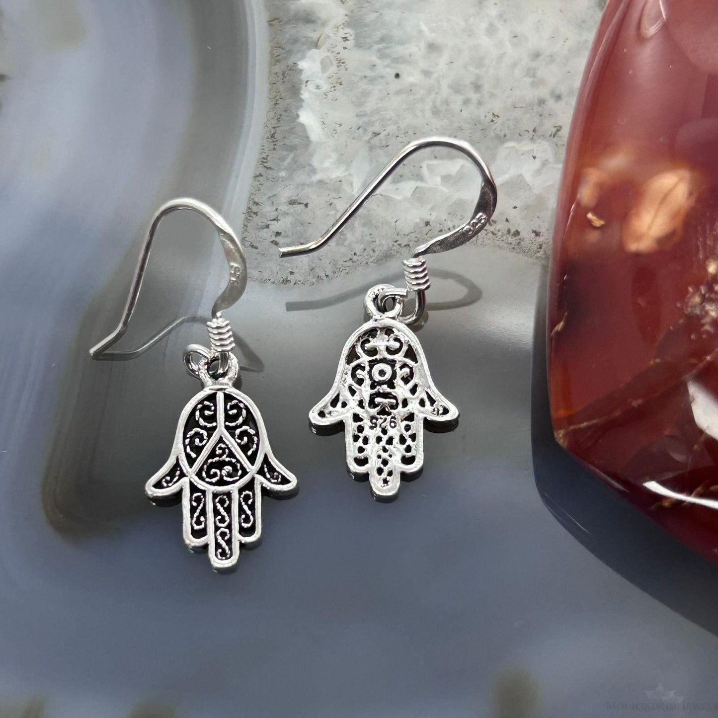 Sterling Silver Filigree Hamsa Fashion Dangle Earrings For Women