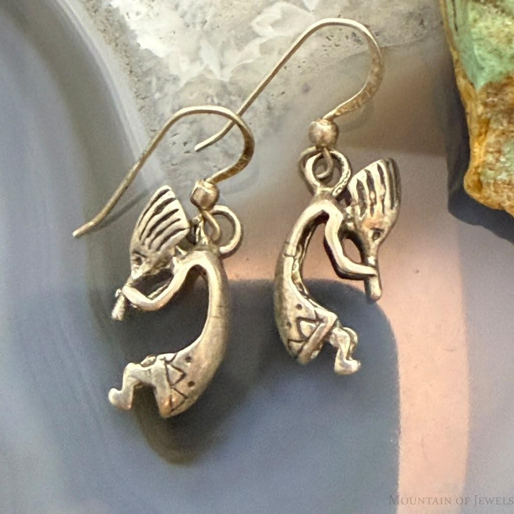 Vintage Native American Sterling Silver Kokopelli Dangle Earrings For Women