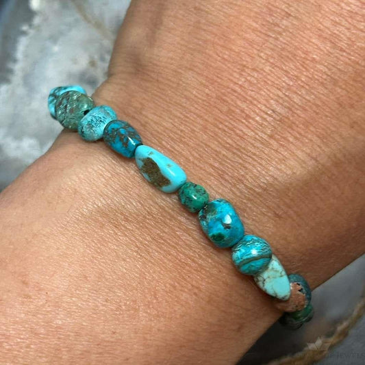 Sterling Silver Natural Turquoise Beads 7" Bracelet For Women