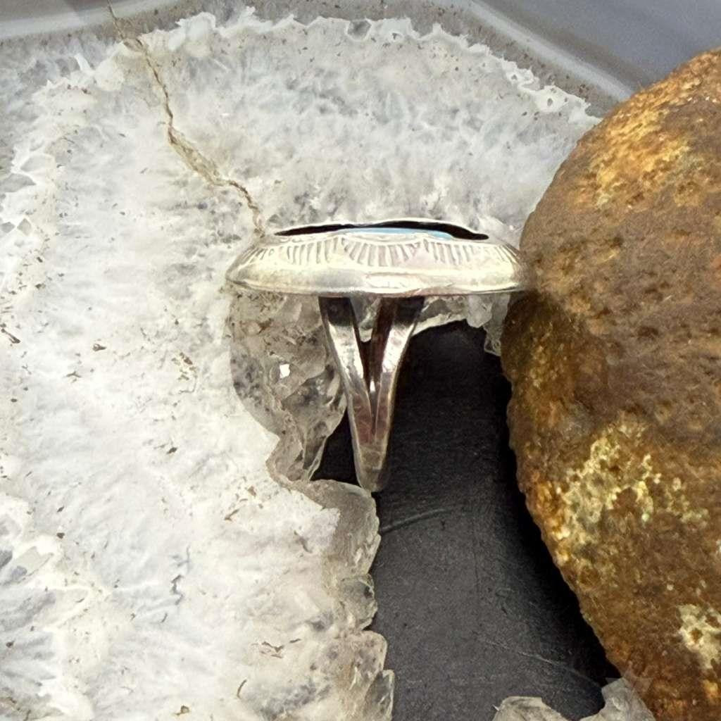 Vinatge Native American Silver Turquoise Shadow Box Ring Size 6.25 For Women