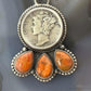 Genuine 1918 90% Silver Mercury Dime Coin w/Teardrop Orange Spiny Oyster Pendant