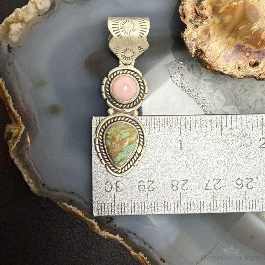 Sterling Silver Southwestern Style Pink Conch & Turquoise Pendant For Women #3