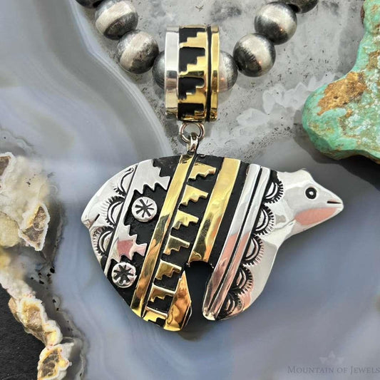 Tommy & Rosita Singer Native American Sterling Silver & GF Overlay Unisex Bear Pendant