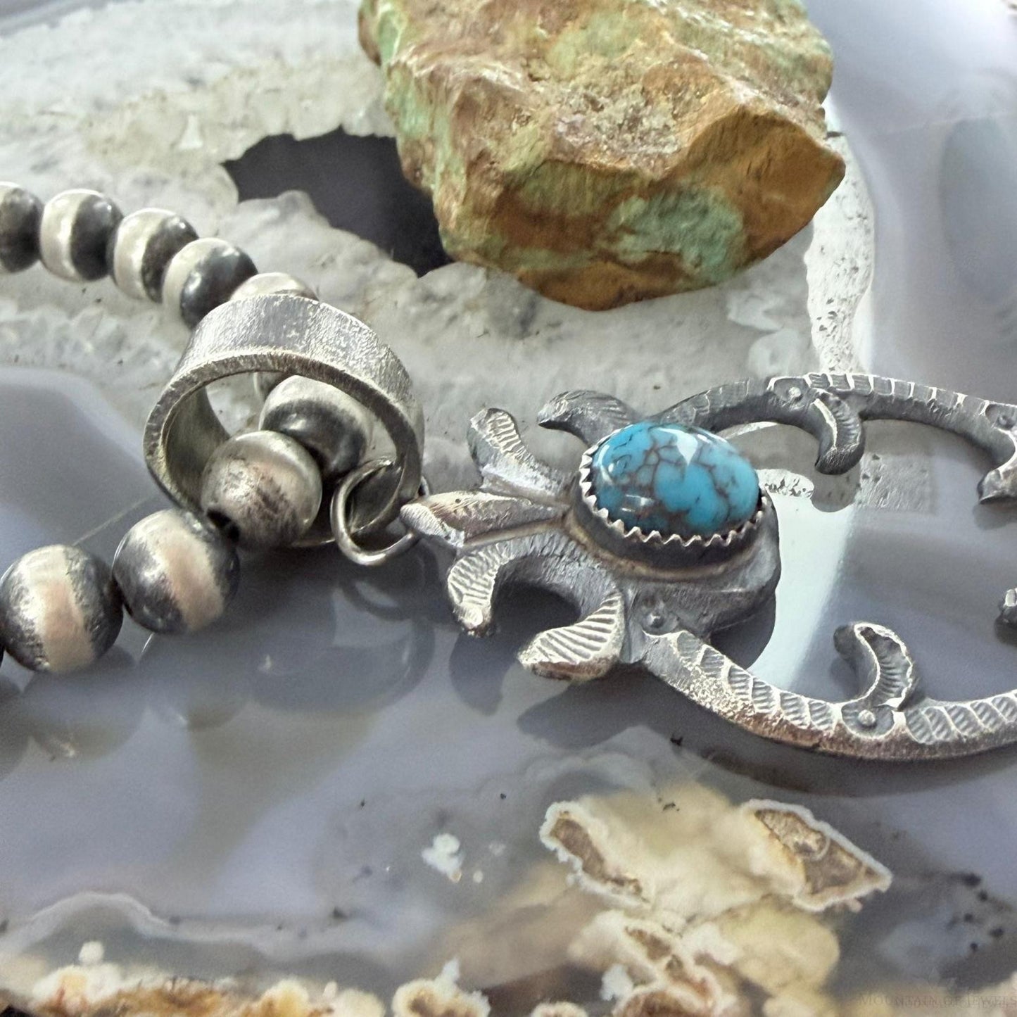 Eva & Linberg Billah Native American Sterling Silver Turquoise Unisex Naja Pendant