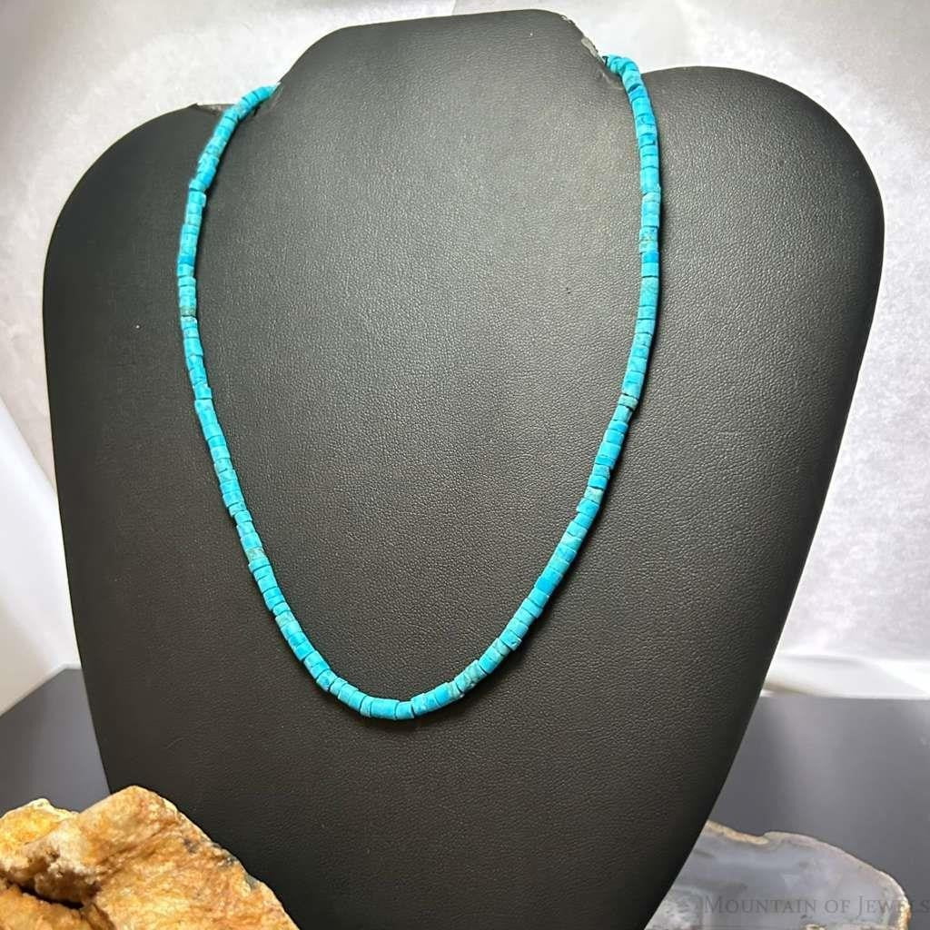 Sterling Silver 4mm Turquoise Disk Beads 17" Necklace For Women