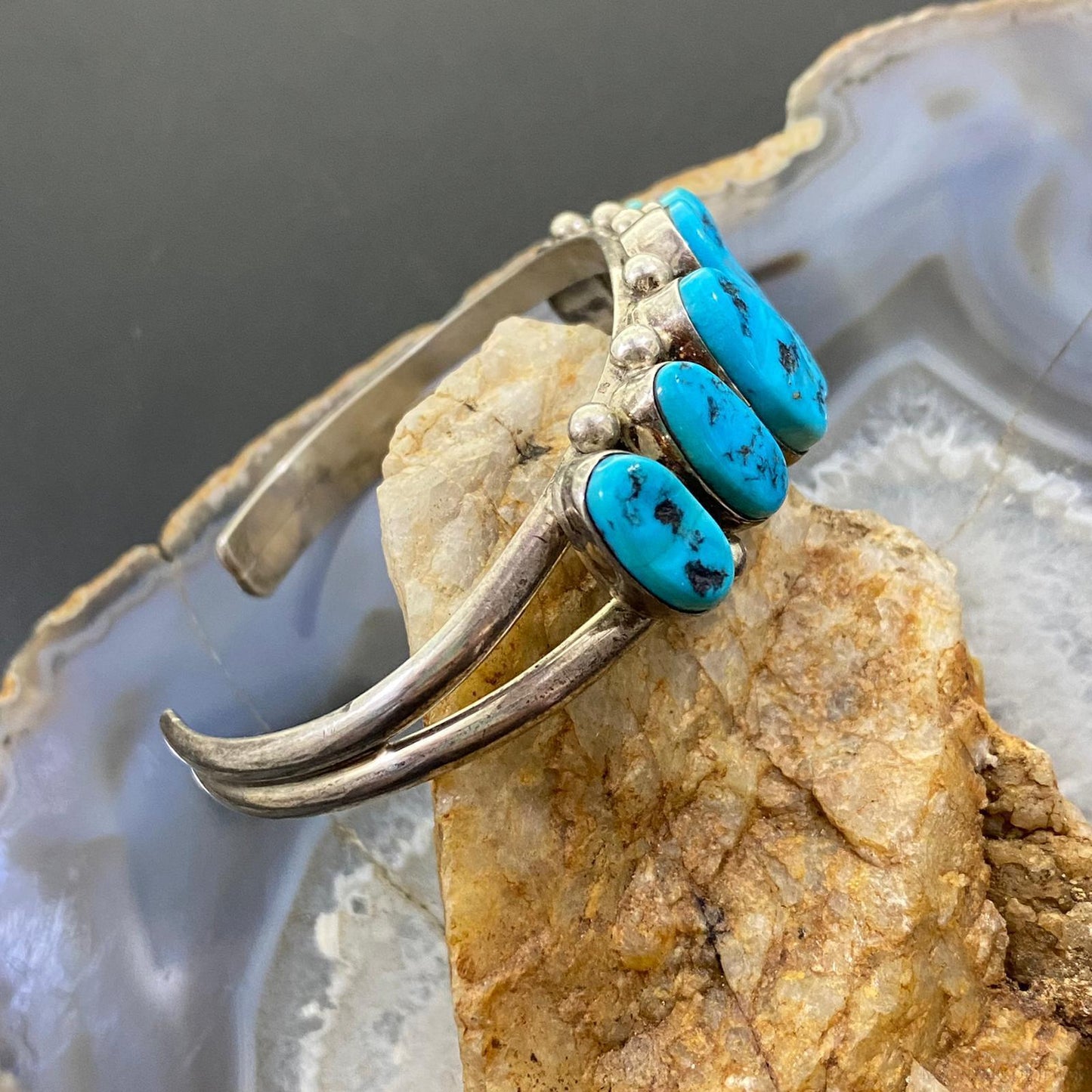 Ramona Loloma Vintage Native American Sterling Silver Graduated Turquoise Unisex Bracelet