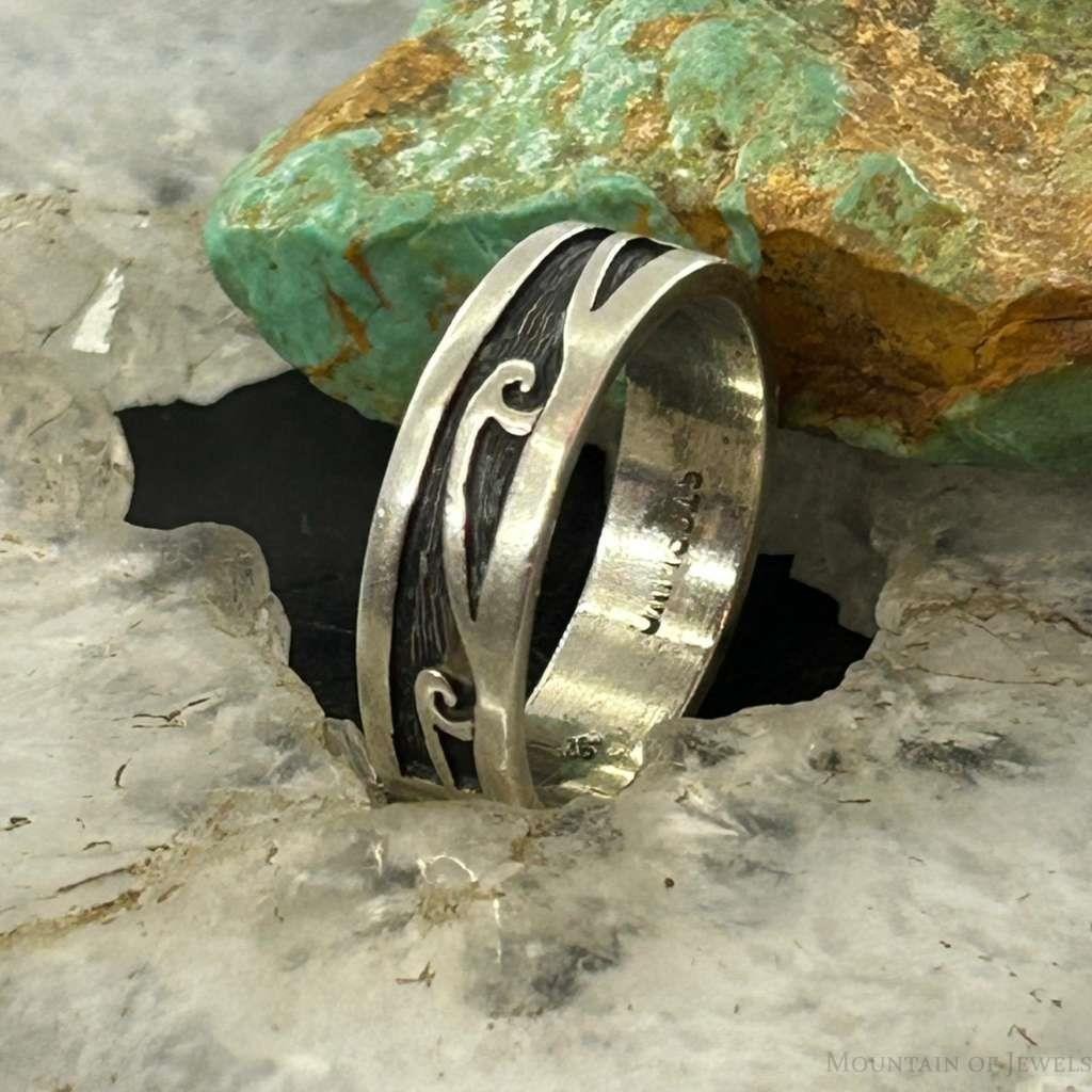 Cyrus Josytewa Hopi Native American Sterling Silver Wave Unisex Band Ring Size 9.5