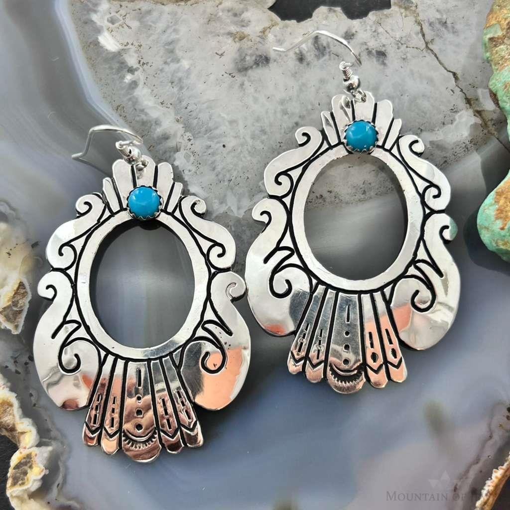 Tommy & Rosita Singer Sterling Silver Dot Turquoise Engraved Dangle Earrings For Women #1