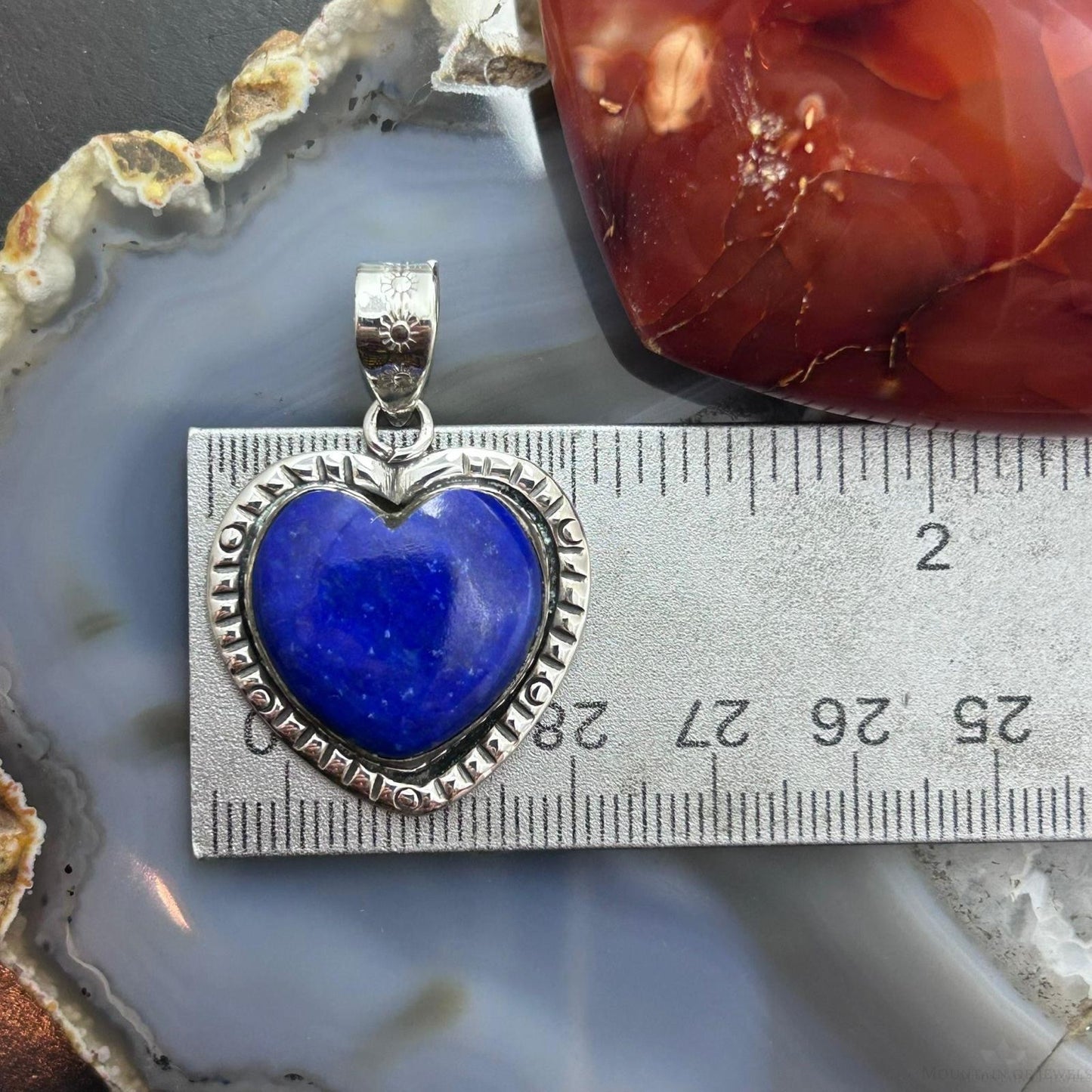 Sterling Silver Southwestern Style Lapis Heart Decorated Pendant For Women #1