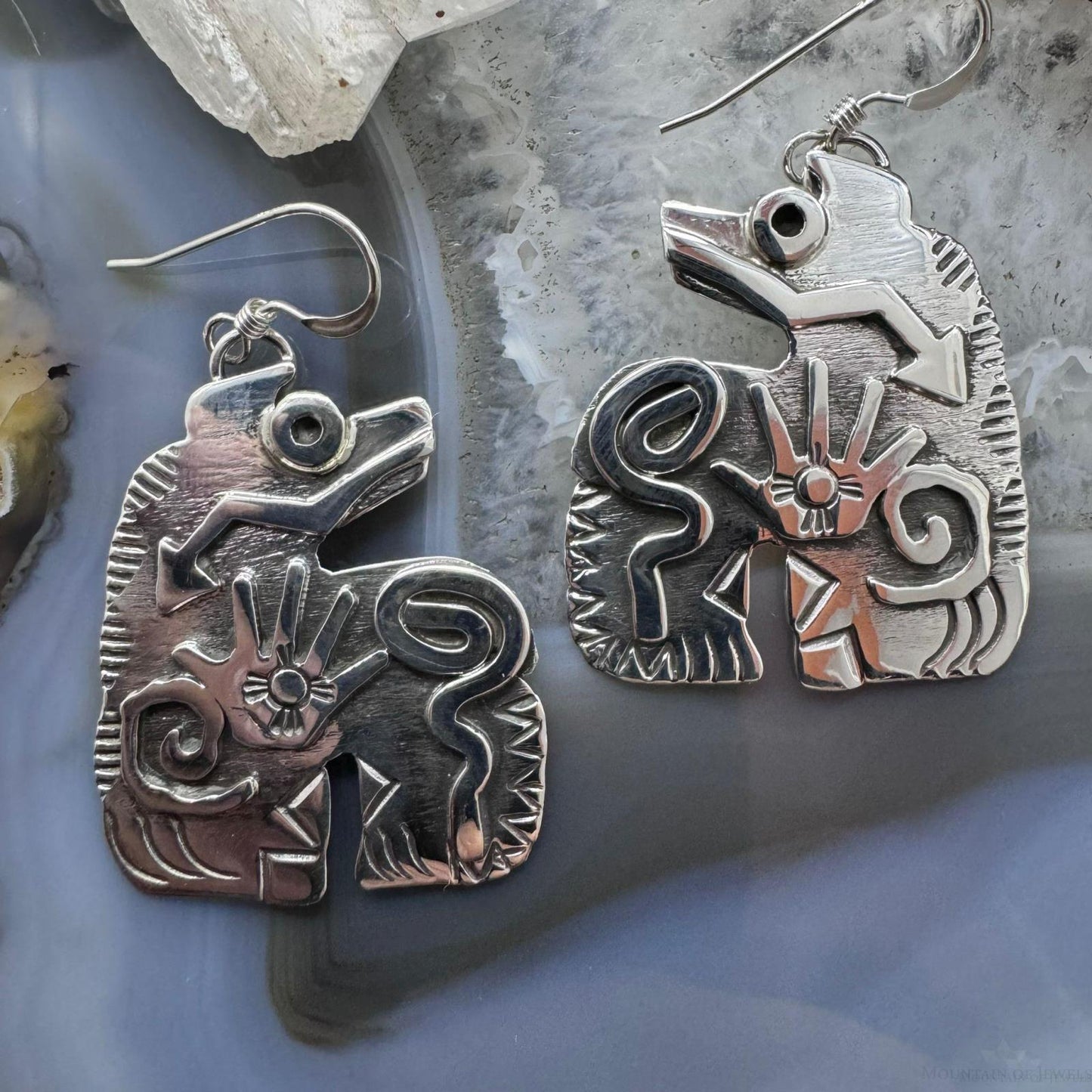 Brad Panteah Sterling Silver Spirit Bear w/Petroglyph Symbols Dangle Earrings For Women