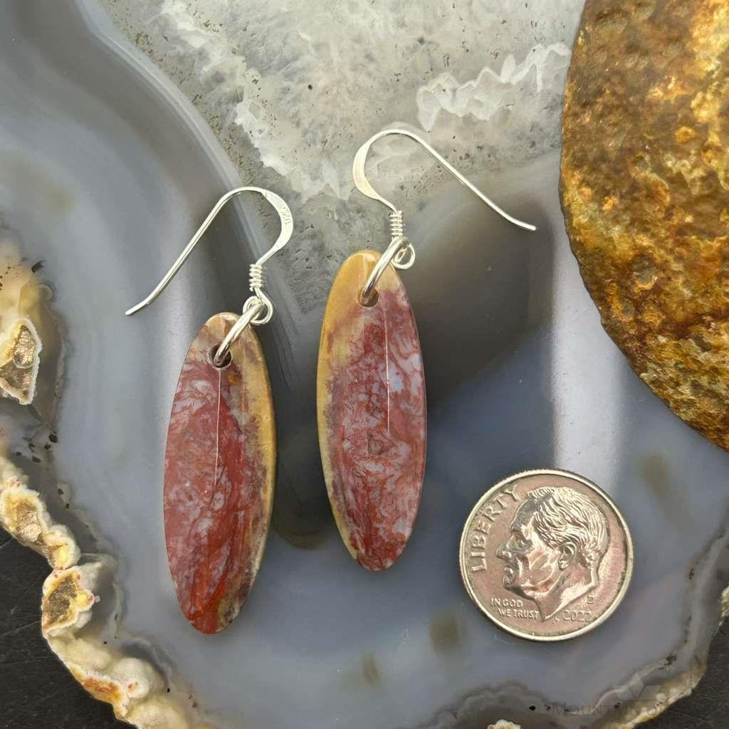 Sterling Silver Oval Plum Moss Agate Slab Dangle Earrings For Women #533
