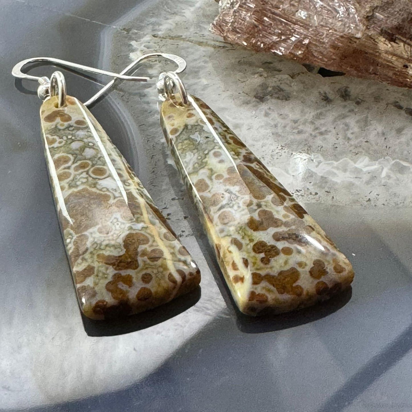 Sterling Silver Triangle River Jasper Slab Dangle Earrings For Women #192