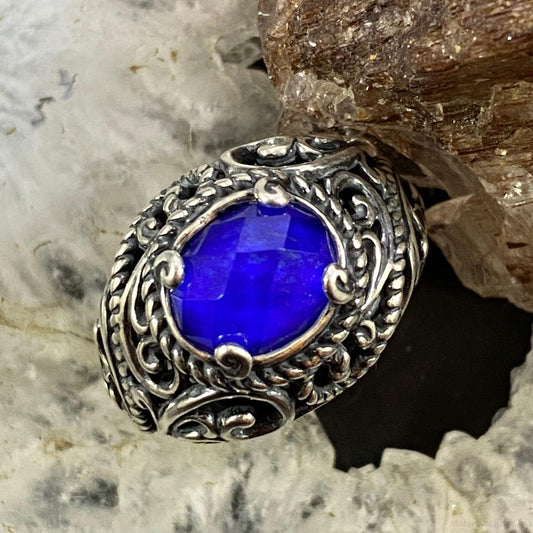 Carolyn Pollack Sterling Silver Oval Lapis Lazuli Decorated Doublet Ring For Women