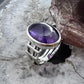 Sterling Silver Southwestern Style Oval Star Amethyst Ring Size 9 For Women