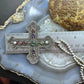 Vintage Sterling Silver Multi Gemstone Cross Pendant W/Brads Bead Chain Necklace