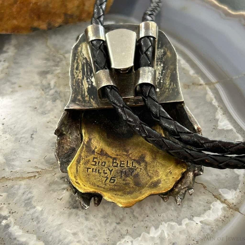 Sid Bell Tully NY Bronze & Pewter Man Inside Bear Decorated Bolo Tie For Men