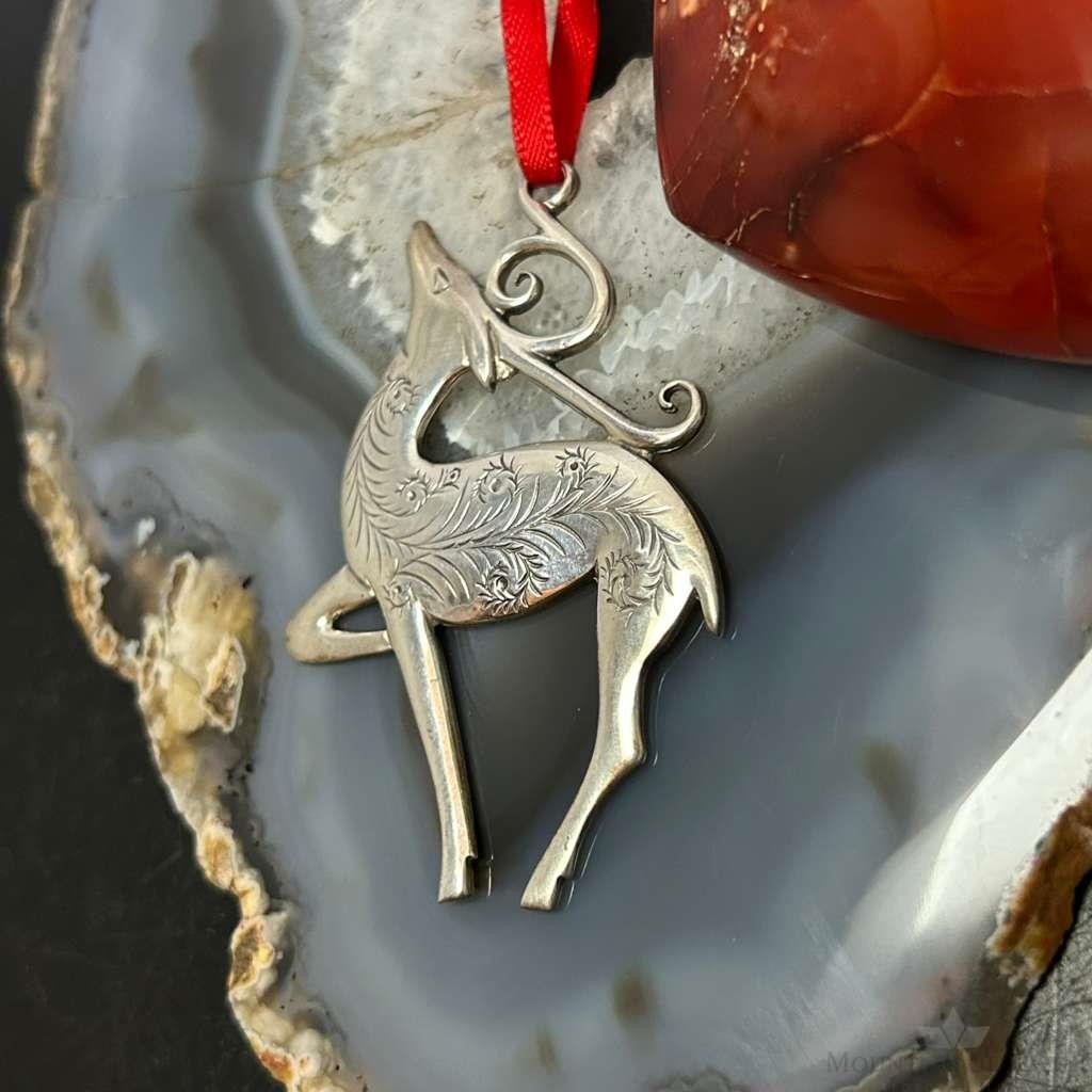 Sterling Silver Handmade & Stamped Ornament Prancer Reindeer