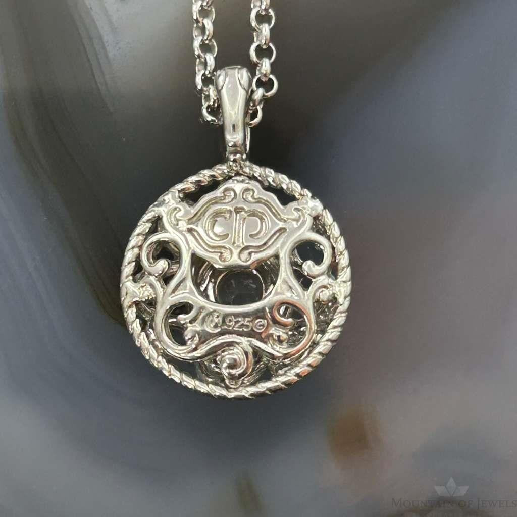 Carolyn Pollack Sterling Silver White Topaz in Round Swirl Pendant Necklace For Women