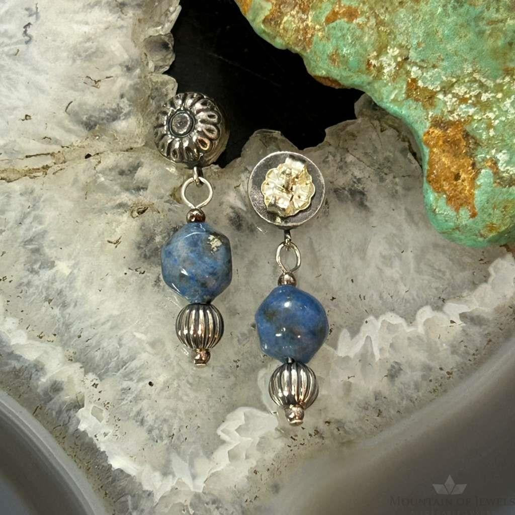 Carolyn Pollack Sterling Silver denim Lapis Decorated Dangle Earrings For Women