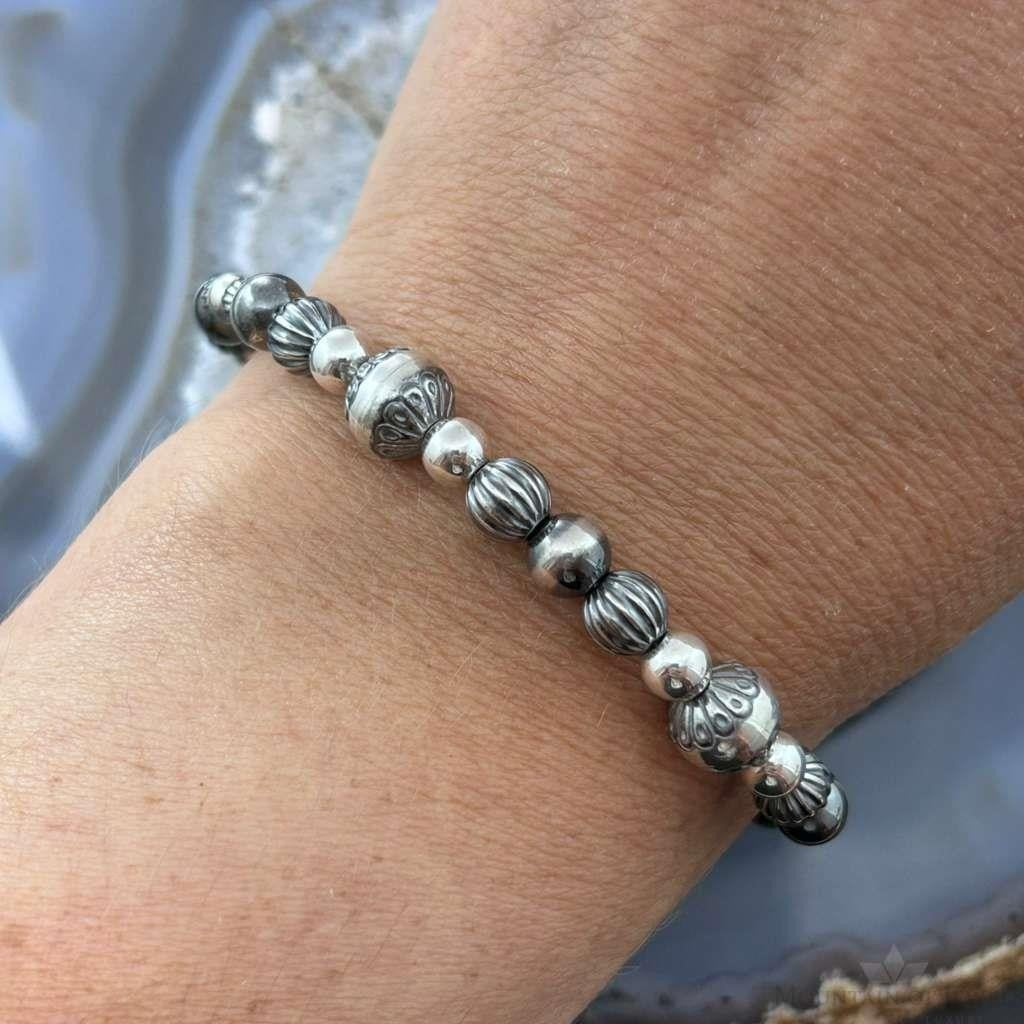 Carolyn Pollack Sterling Silver Navajo Pearl Style Beads Bracelet 7" w/Toggle For Women