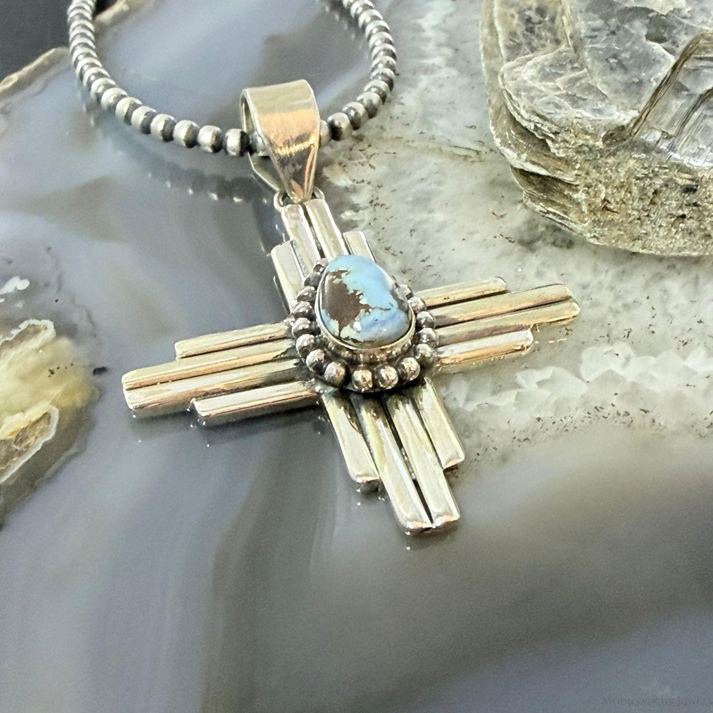 Sterling Silver Southwestern Style Teardrop Golden Hill Turquoise Zia Pendant