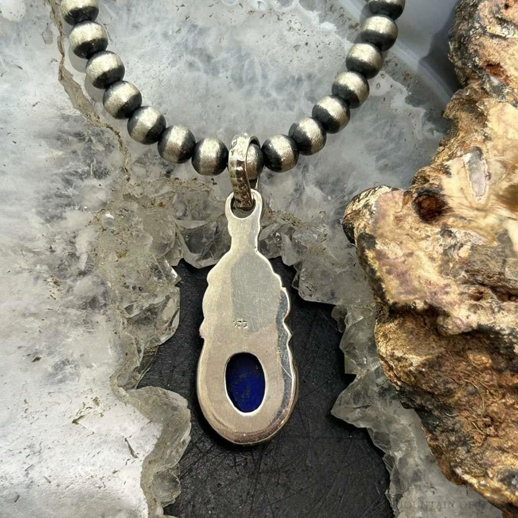 Sterling Silver Southwestern Style Oval Lapis Decorated Charm/Pendant For Women
