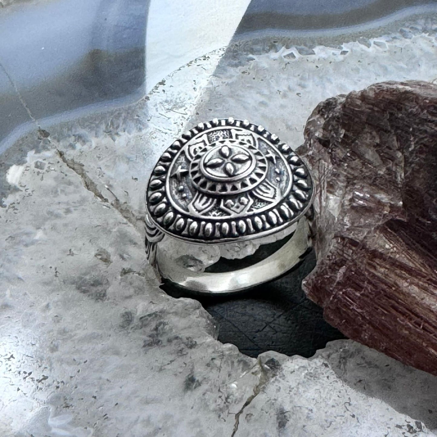 Carolyn Pollack Sterling Silver Round Shield Decorated Engraved Unisex Ring