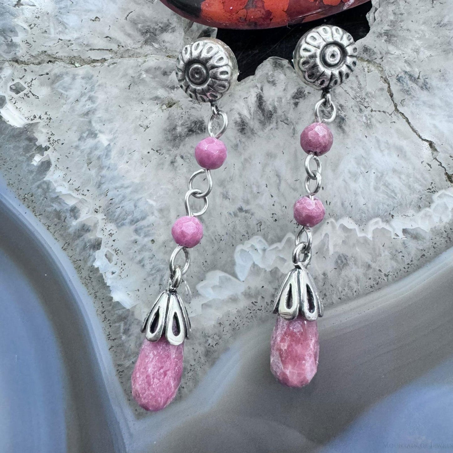 Carolyn Pollack Sterling Silver Rhodochrosite Beads Dangle Earrings For Women