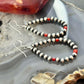Navajo Pearl Beads 4mm and Coral Sterling Silver Hoop Dangle Earrings For Women