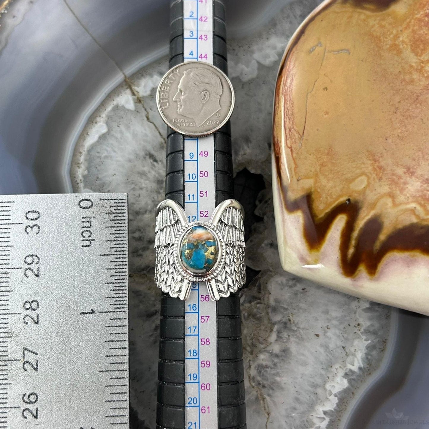 Sterling Silver Southwestern Style Mohave Turquoise Wing Ring Size 7 For Women