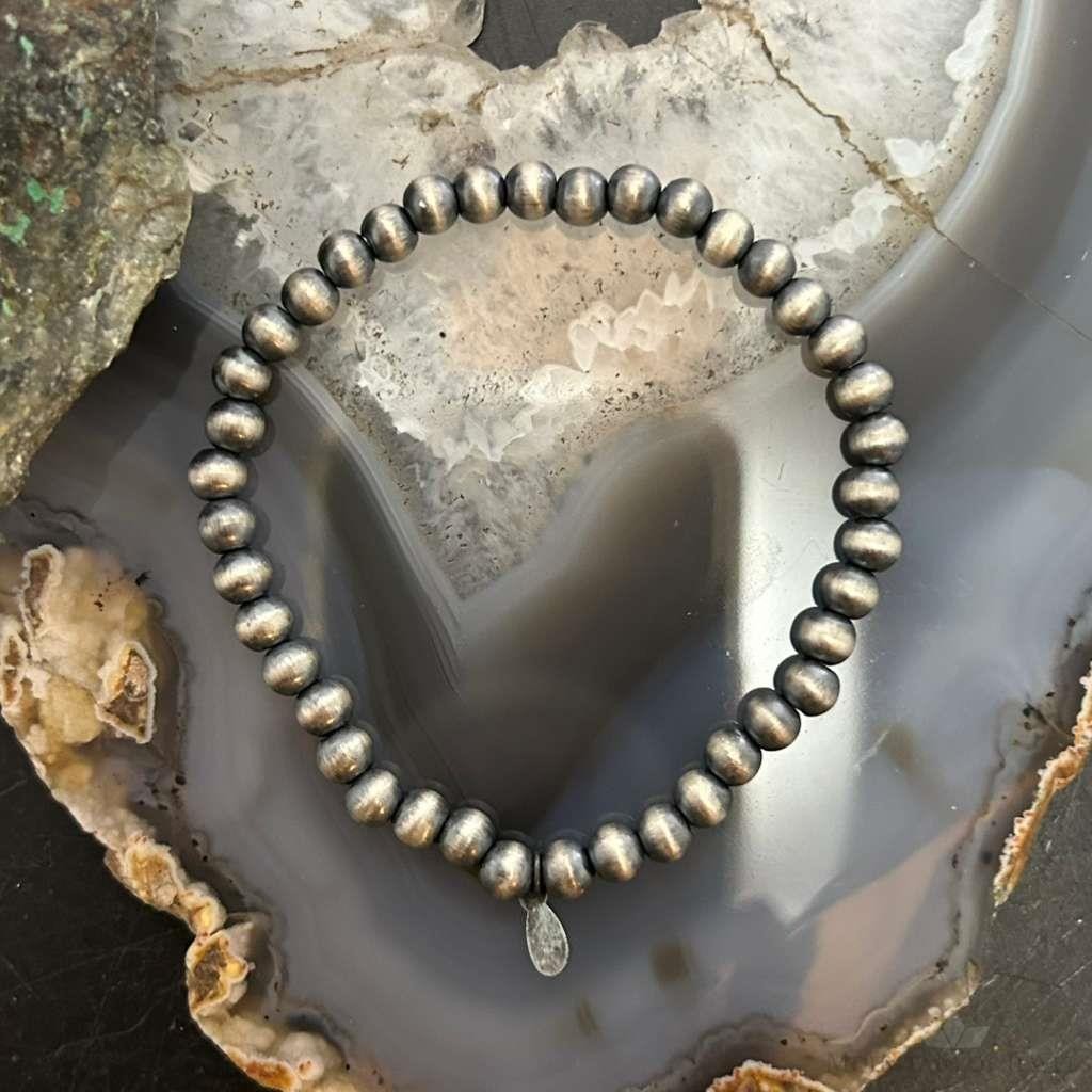 Sterling Silver 5mm Navajo Pearl Beads Stretch Bracelet For Women