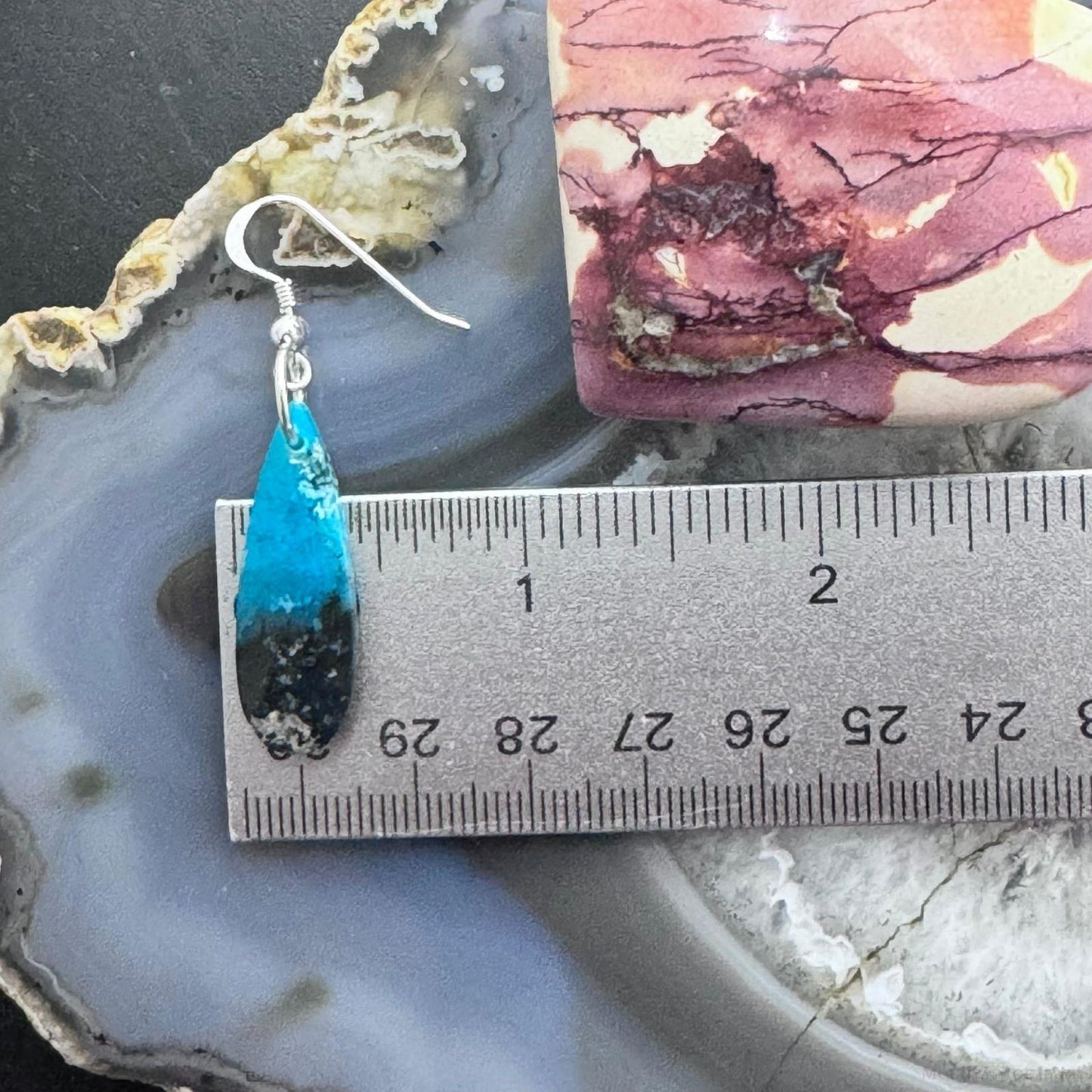 Sterling Silver Teardrop Chrysocolla Slab Dangle Earrings For Women #217